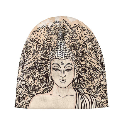 Beige Buddha Mandala Print Beanie