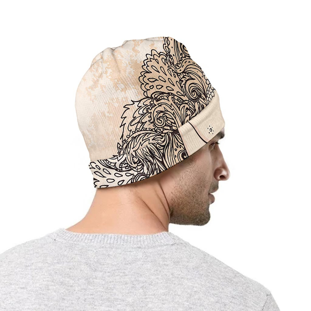 Beige Buddha Mandala Print Beanie