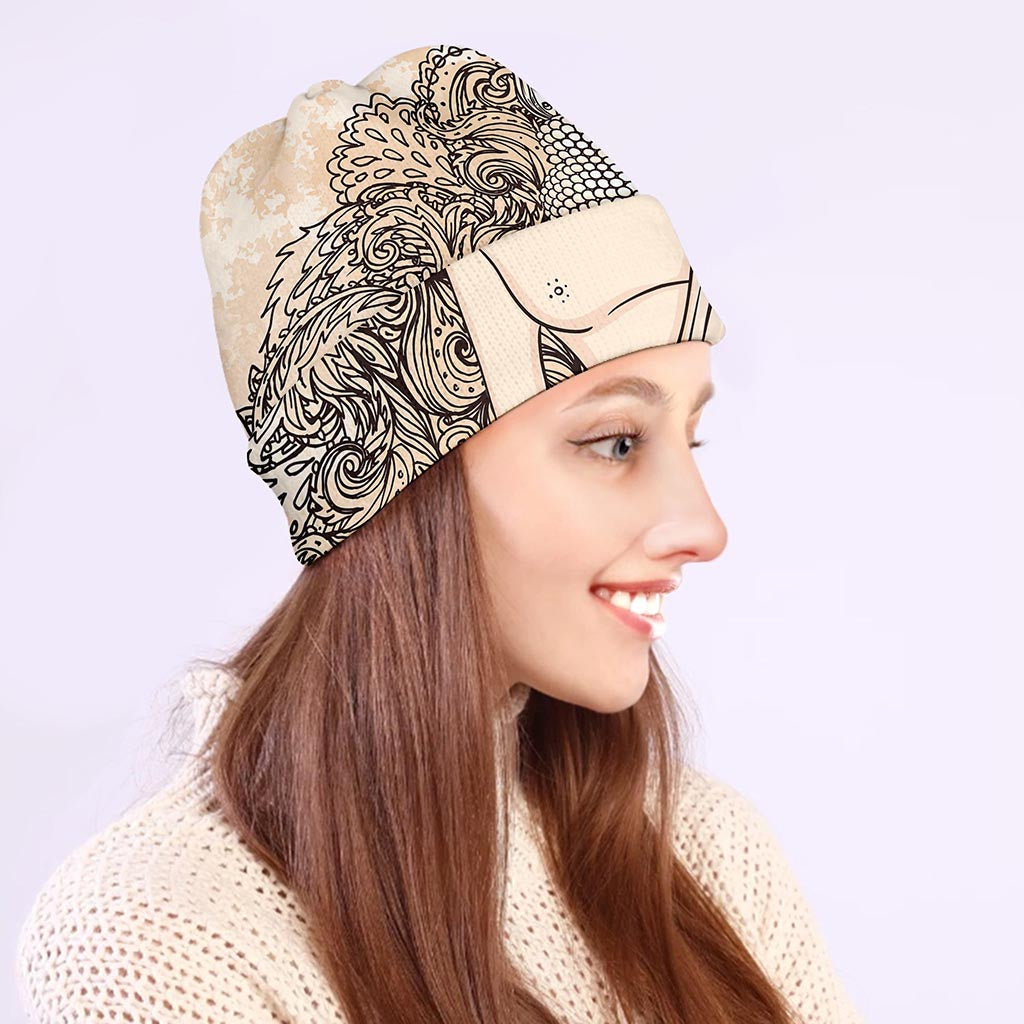 Beige Buddha Mandala Print Beanie