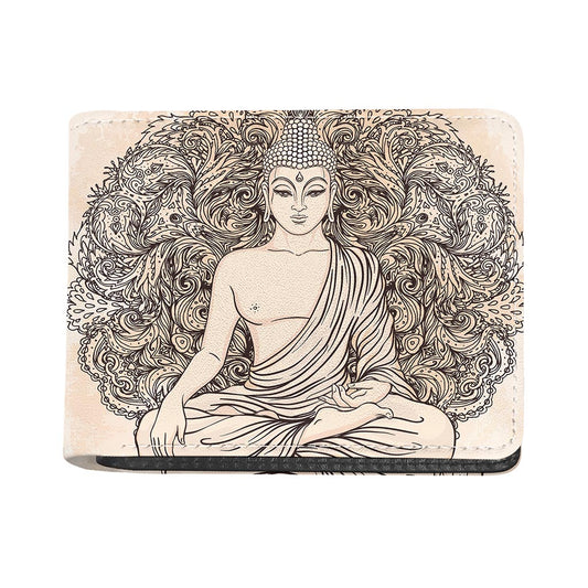 Beige Buddha Mandala Print Bifold Wallet
