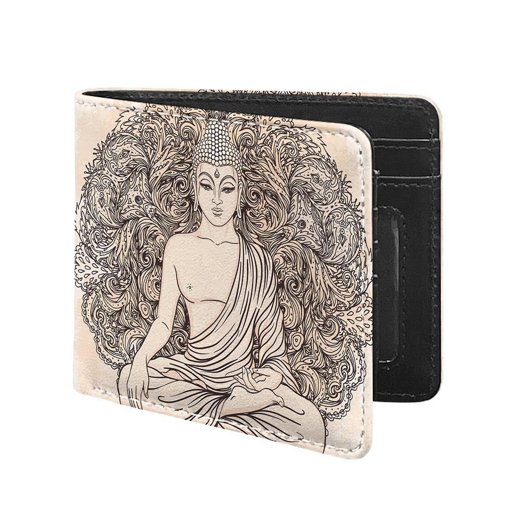 Beige Buddha Mandala Print Bifold Wallet