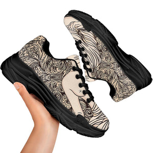 Beige Buddha Mandala Print Black Chunky Shoes