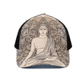 Beige Buddha Mandala Print Black Mesh Trucker Hat