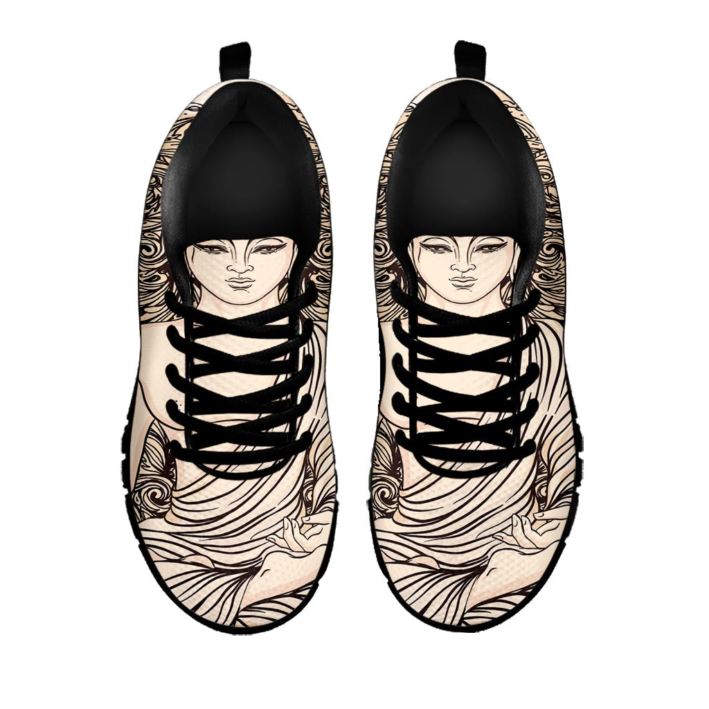 Beige Buddha Mandala Print Black Running Shoes