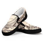 Beige Buddha Mandala Print Black Slip On Sneakers