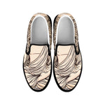 Beige Buddha Mandala Print Black Slip On Sneakers