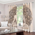 Beige Buddha Mandala Print Dimout Grommet Curtains