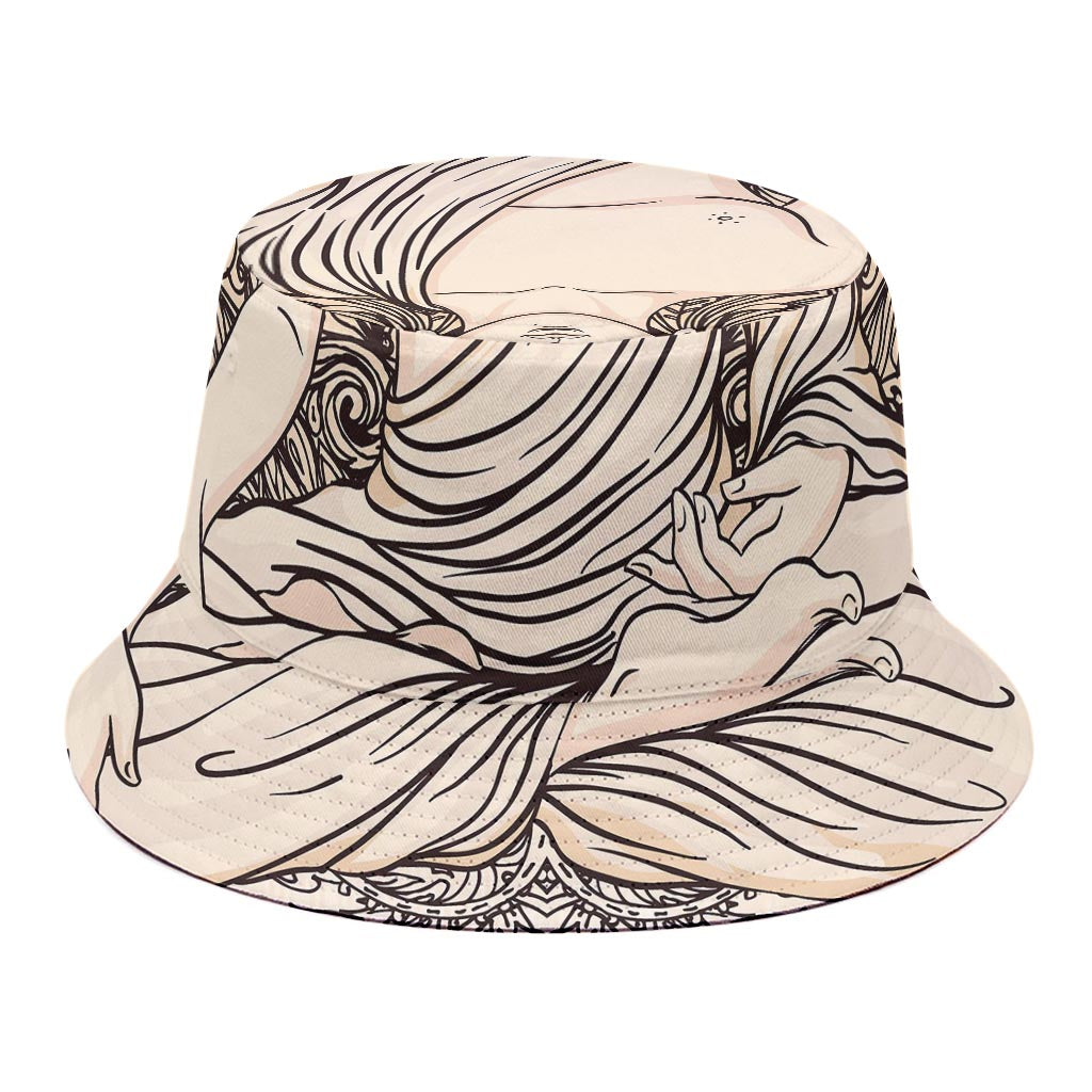 Beige Buddha Mandala Print Bucket Hat