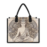 Beige Buddha Mandala Print Canvas Tote Bag