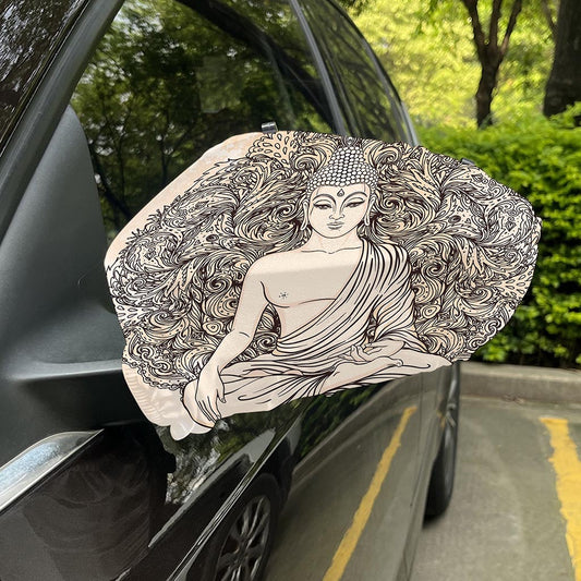 Beige Buddha Mandala Print Car Side Mirror Covers
