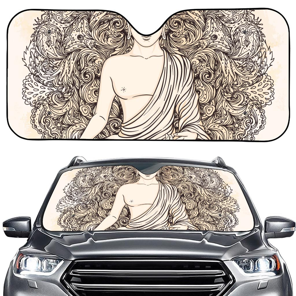 Beige Buddha Mandala Print Car Windshield Sun Shade