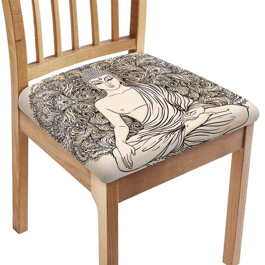 Beige Buddha Mandala Print Chair Cushion Cover