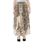 Beige Buddha Mandala Print Chiffon Maxi Skirt