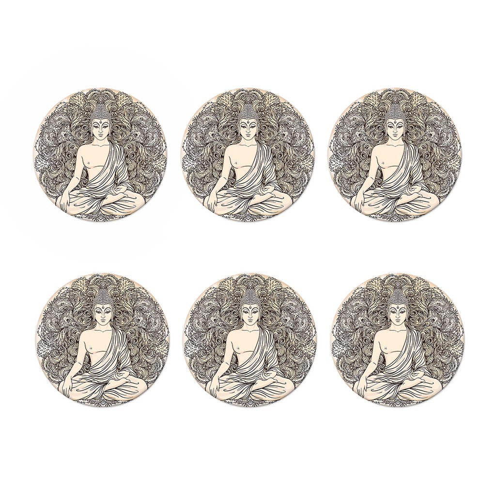 Beige Buddha Mandala Print Coaster Set