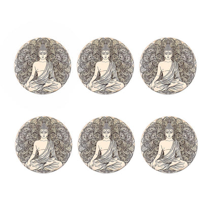 Beige Buddha Mandala Print Coaster Set