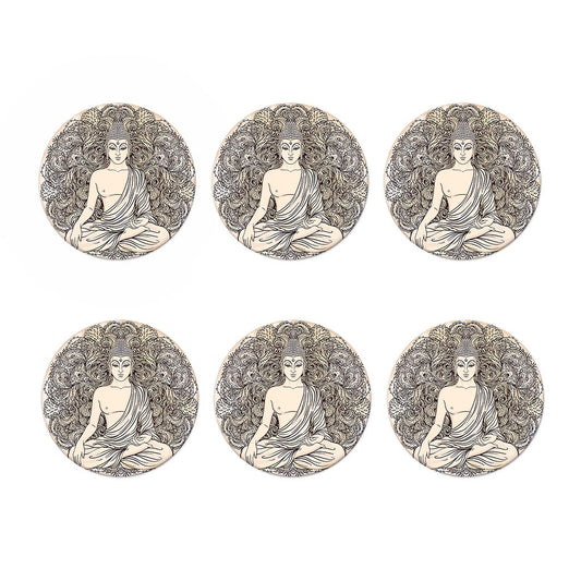 Beige Buddha Mandala Print Coaster Set