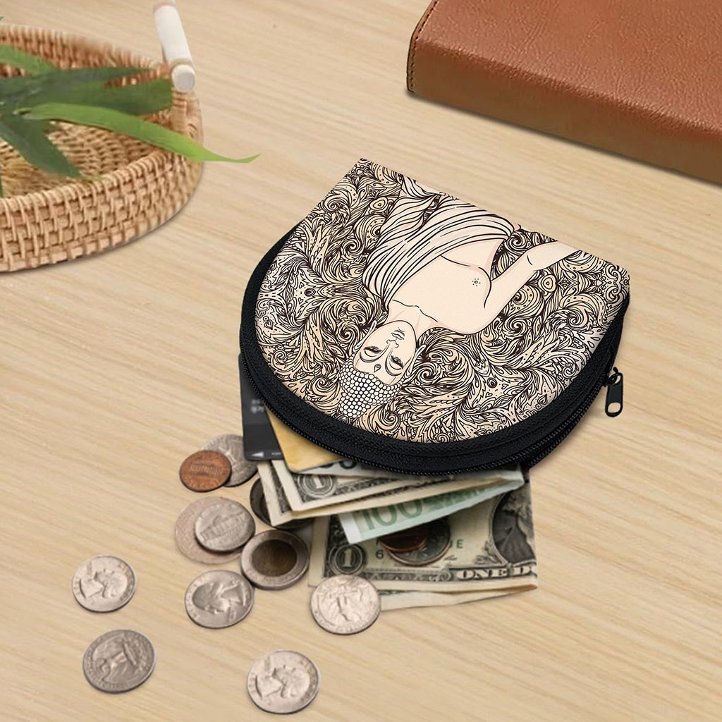 Beige Buddha Mandala Print Coin Purse