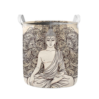 Beige Buddha Mandala Print Collapsible Laundry Basket