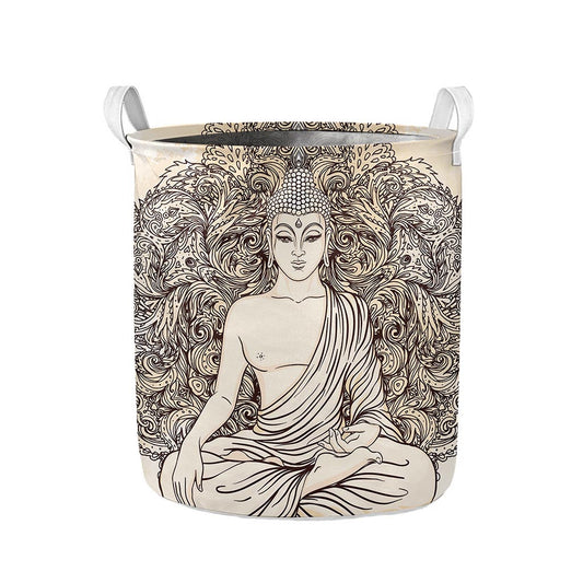 Beige Buddha Mandala Print Collapsible Laundry Basket
