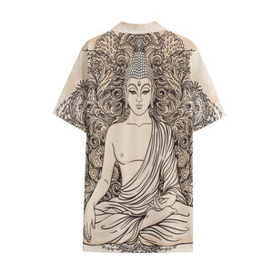 Beige Buddha Mandala Print Cotton Hawaiian Shirt