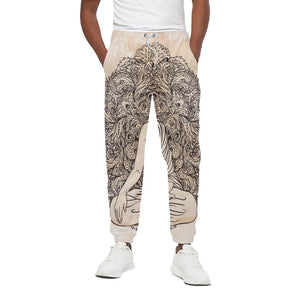 Beige Buddha Mandala Print Cotton Pants