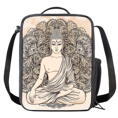 Beige Buddha Mandala Print Crossbody Lunch Bag