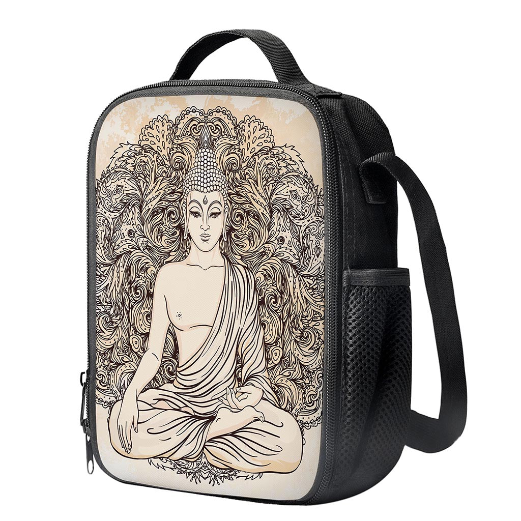 Beige Buddha Mandala Print Crossbody Lunch Bag