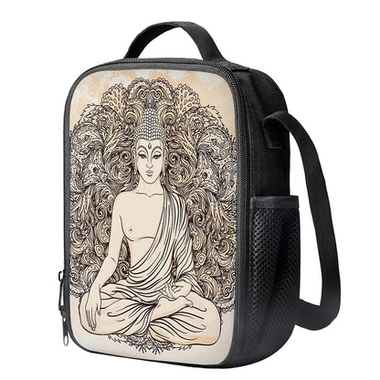 Beige Buddha Mandala Print Crossbody Lunch Bag