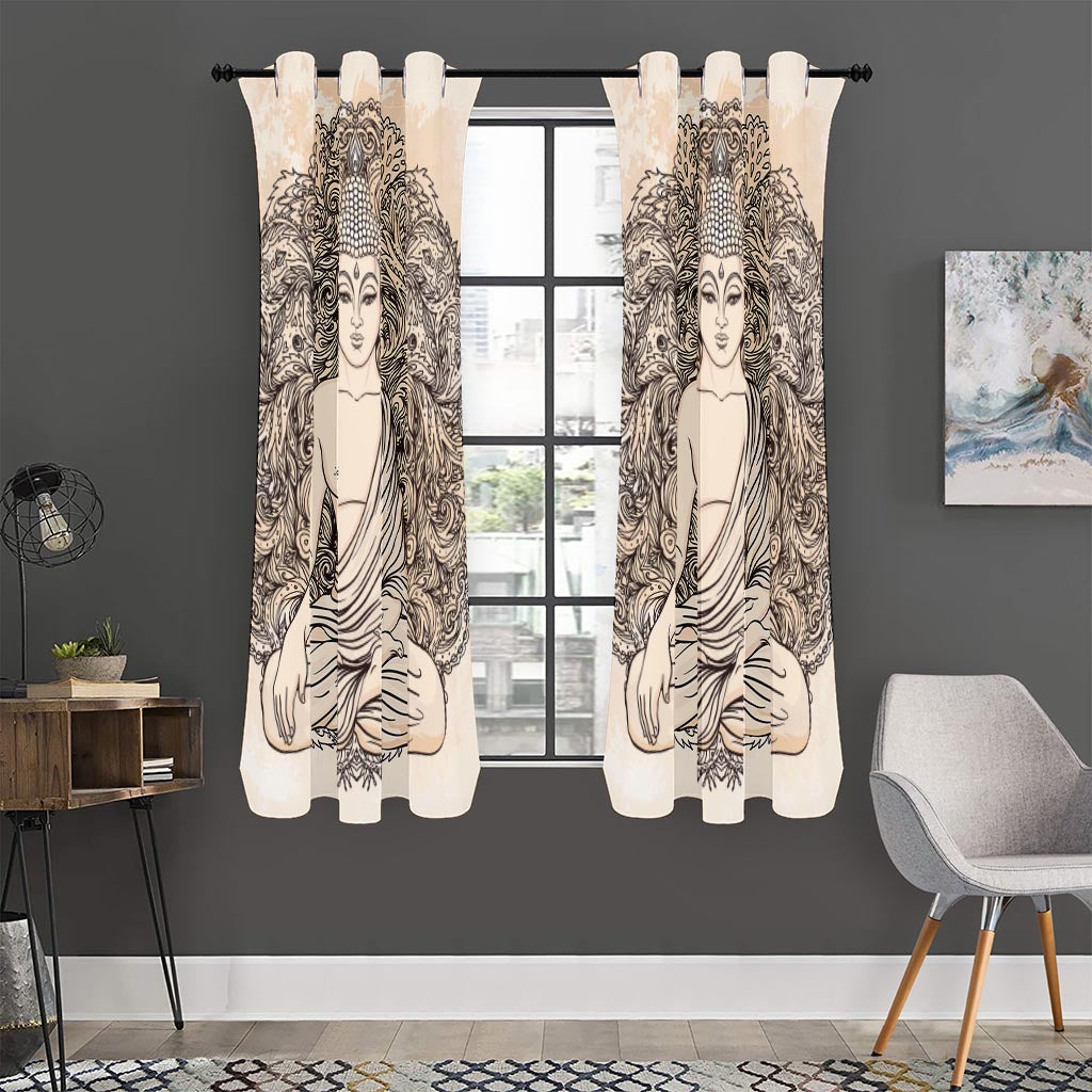 Beige Buddha Mandala Print Curtain