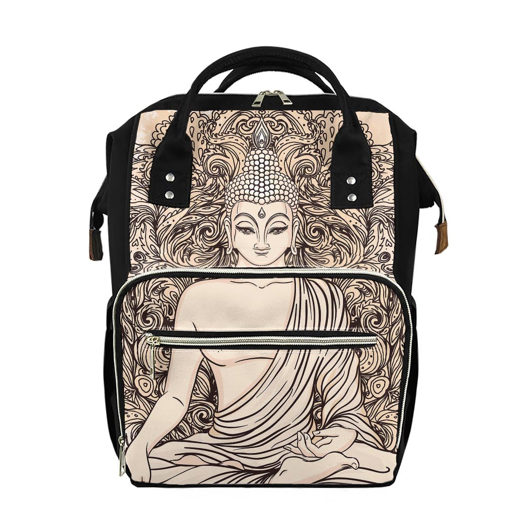 Beige Buddha Mandala Print Diaper Bag