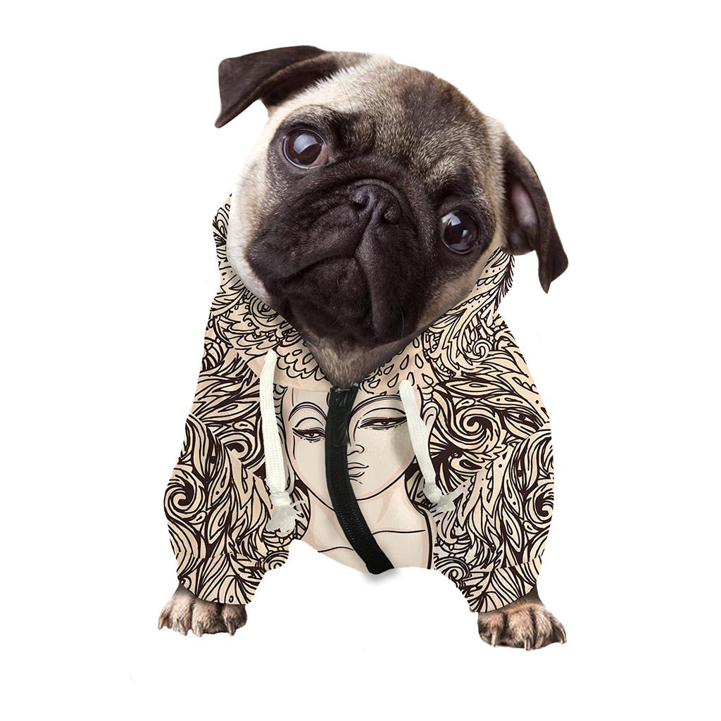 Beige Buddha Mandala Print Dog Zip Up Hoodie