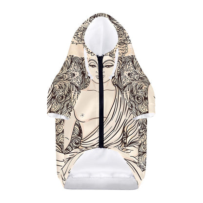 Beige Buddha Mandala Print Dog Zip Up Hoodie