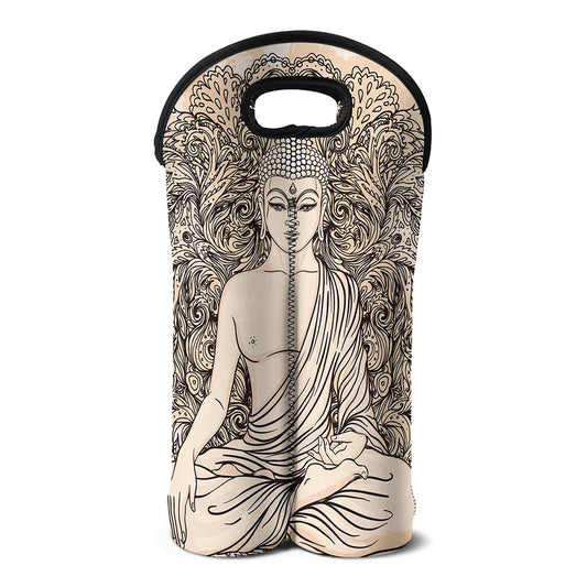 Beige Buddha Mandala Print Double Neoprene Wine Tote