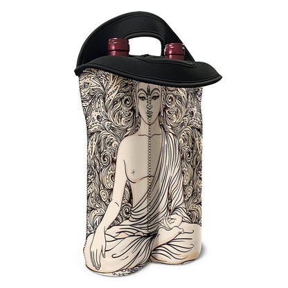 Beige Buddha Mandala Print Double Neoprene Wine Tote