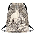 Beige Buddha Mandala Print Drawstring Backpack