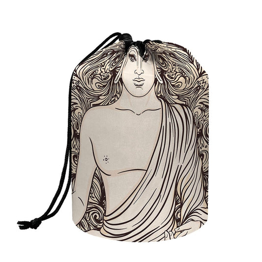 Beige Buddha Mandala Print Drawstring Makeup Bag