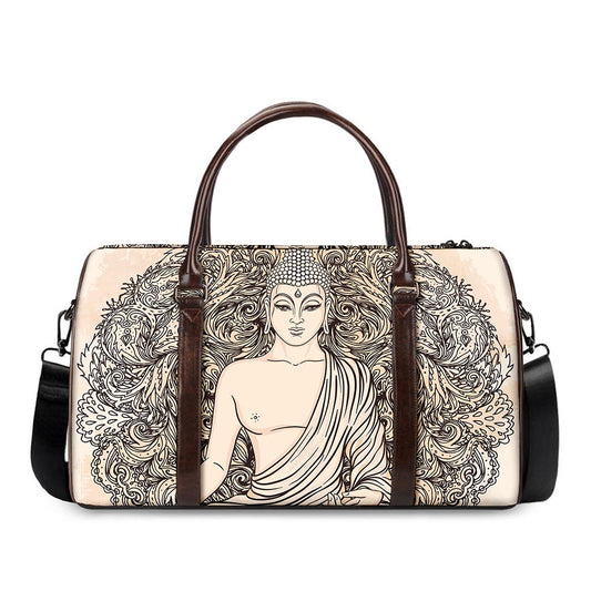 Beige Buddha Mandala Print Duffle Bag