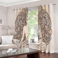 Beige Buddha Mandala Print Extra Wide Grommet Curtains