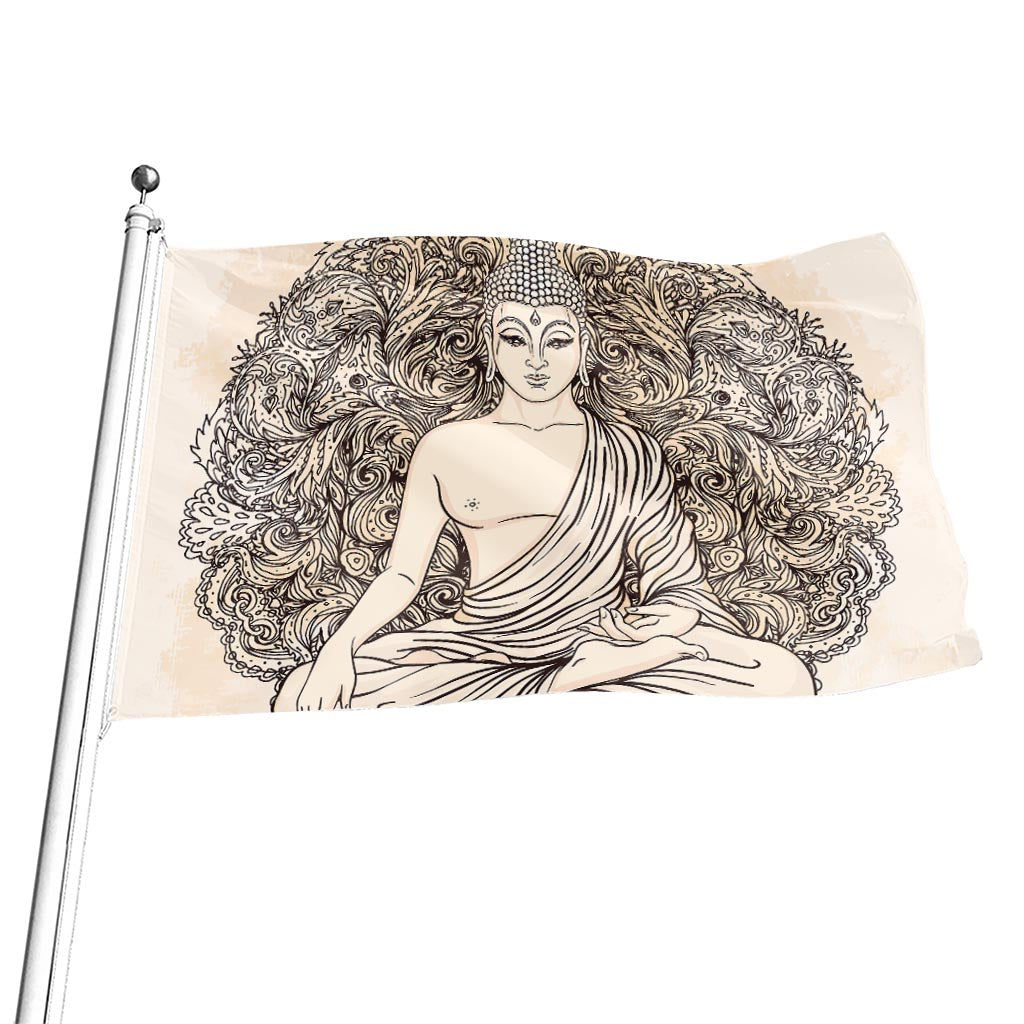 Beige Buddha Mandala Print Flag