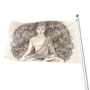 Beige Buddha Mandala Print Flag