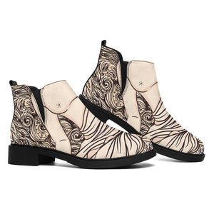 Beige Buddha Mandala Print Flat Ankle Boots