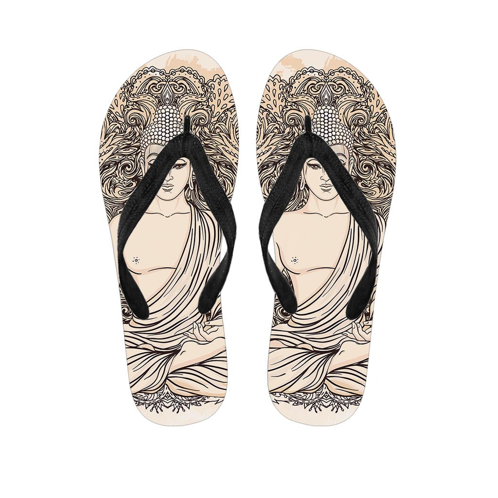 Beige Buddha Mandala Print Flip Flops