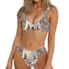 Beige Buddha Mandala Print Front Bow Tie Bikini