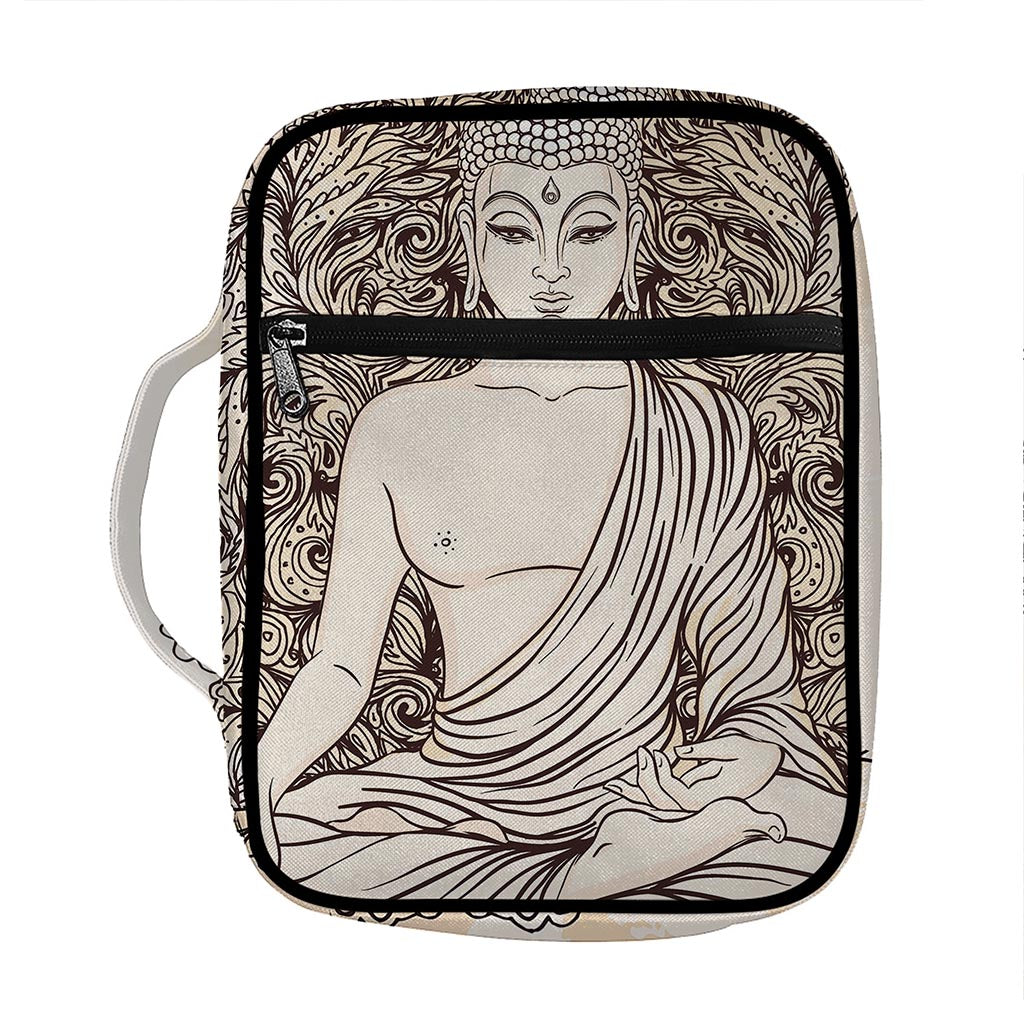 Beige Buddha Mandala Print Front Pocket Bible Bag