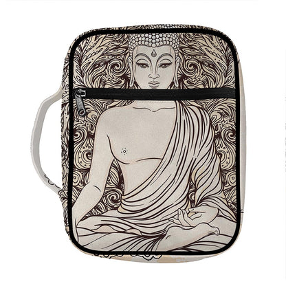 Beige Buddha Mandala Print Front Pocket Bible Bag