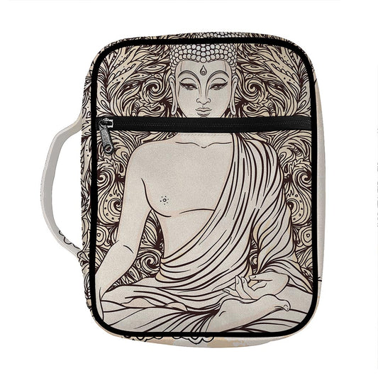 Beige Buddha Mandala Print Front Pocket Bible Bag