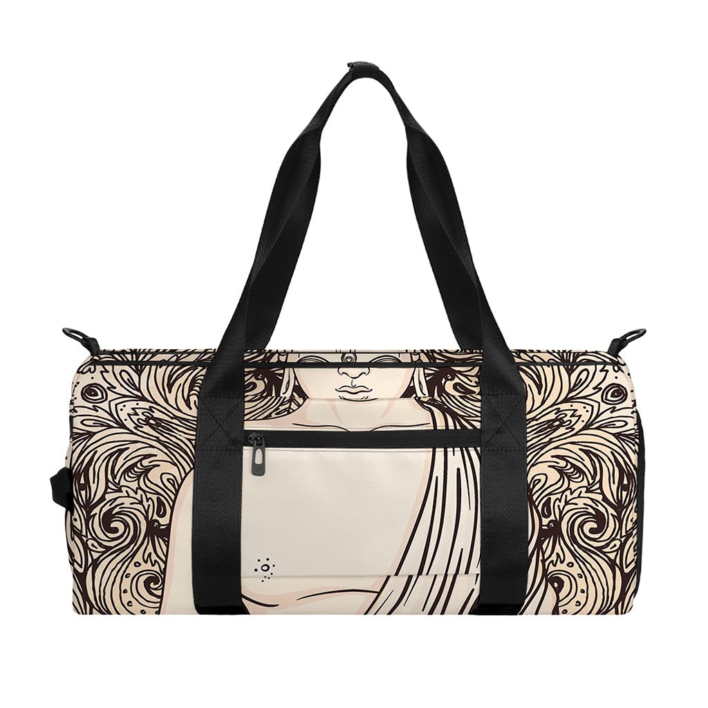Beige Buddha Mandala Print Gym Bag