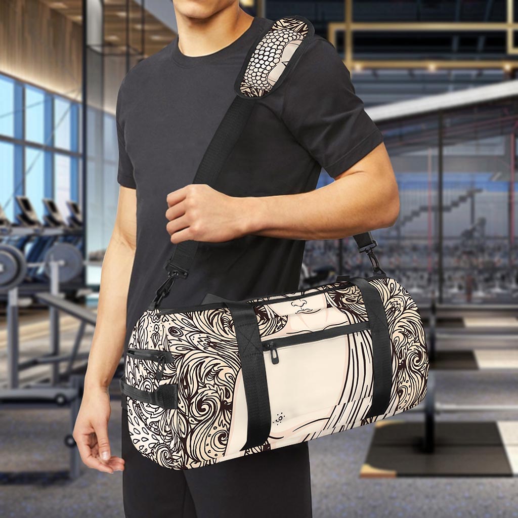 Beige Buddha Mandala Print Gym Bag