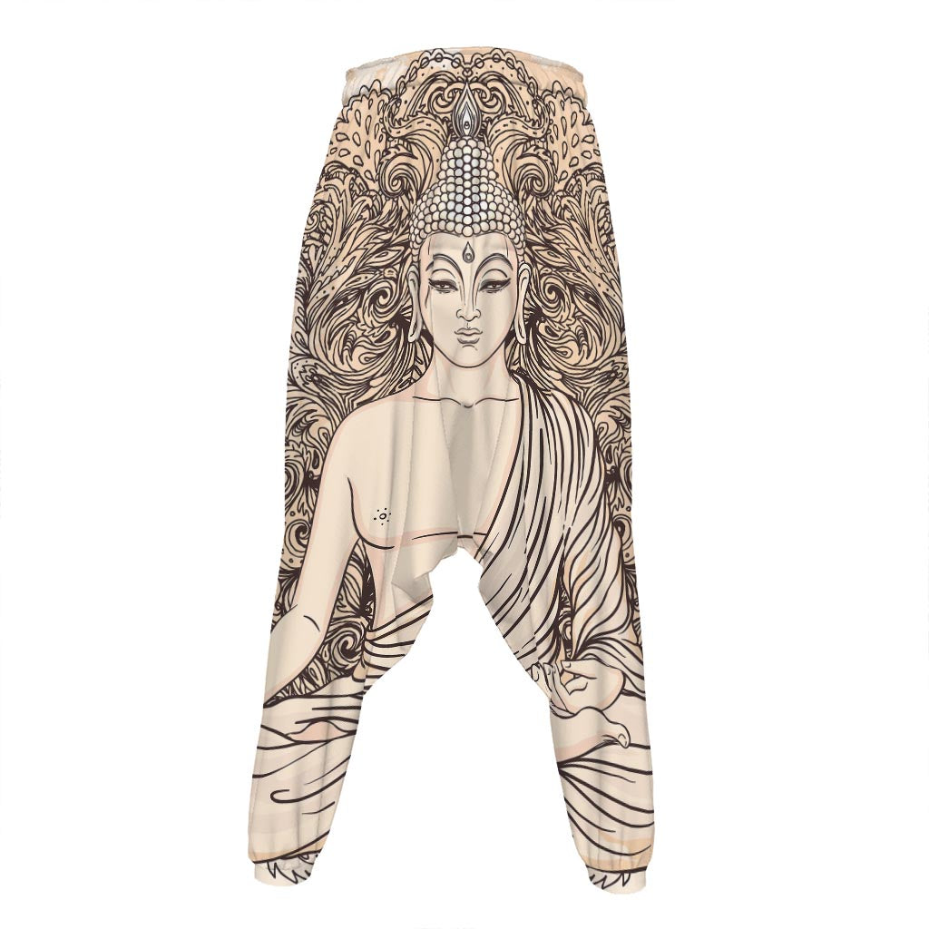 Beige Buddha Mandala Print Hammer Pants