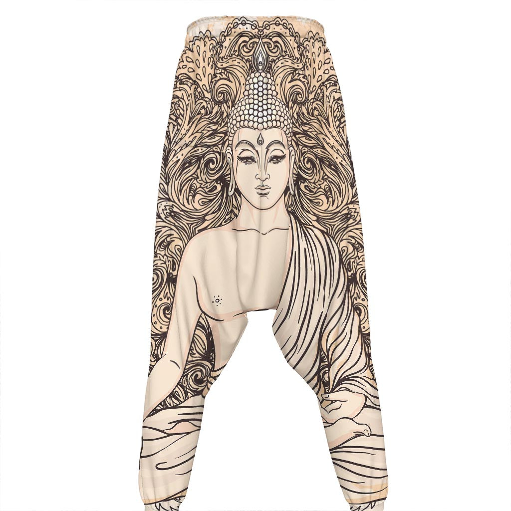 Beige Buddha Mandala Print Hammer Pants